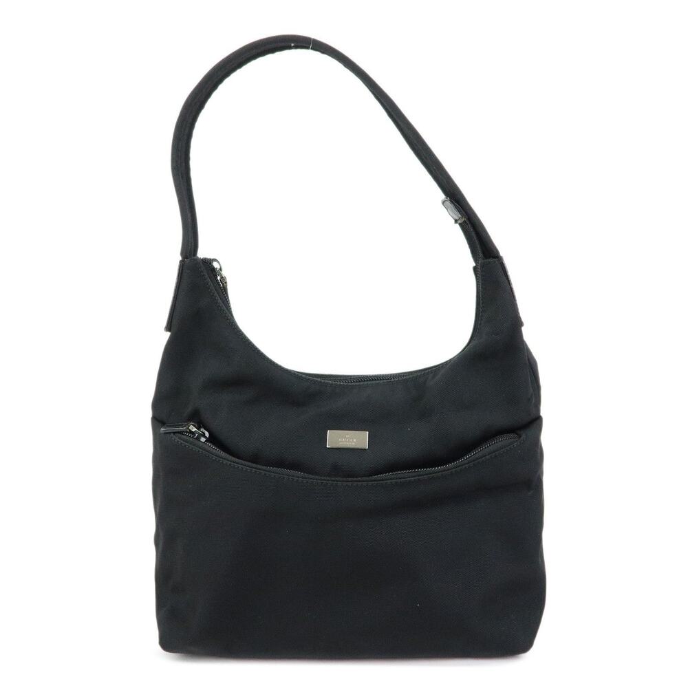 Gucci Logo Nylon Leather Shoulder Bag Black